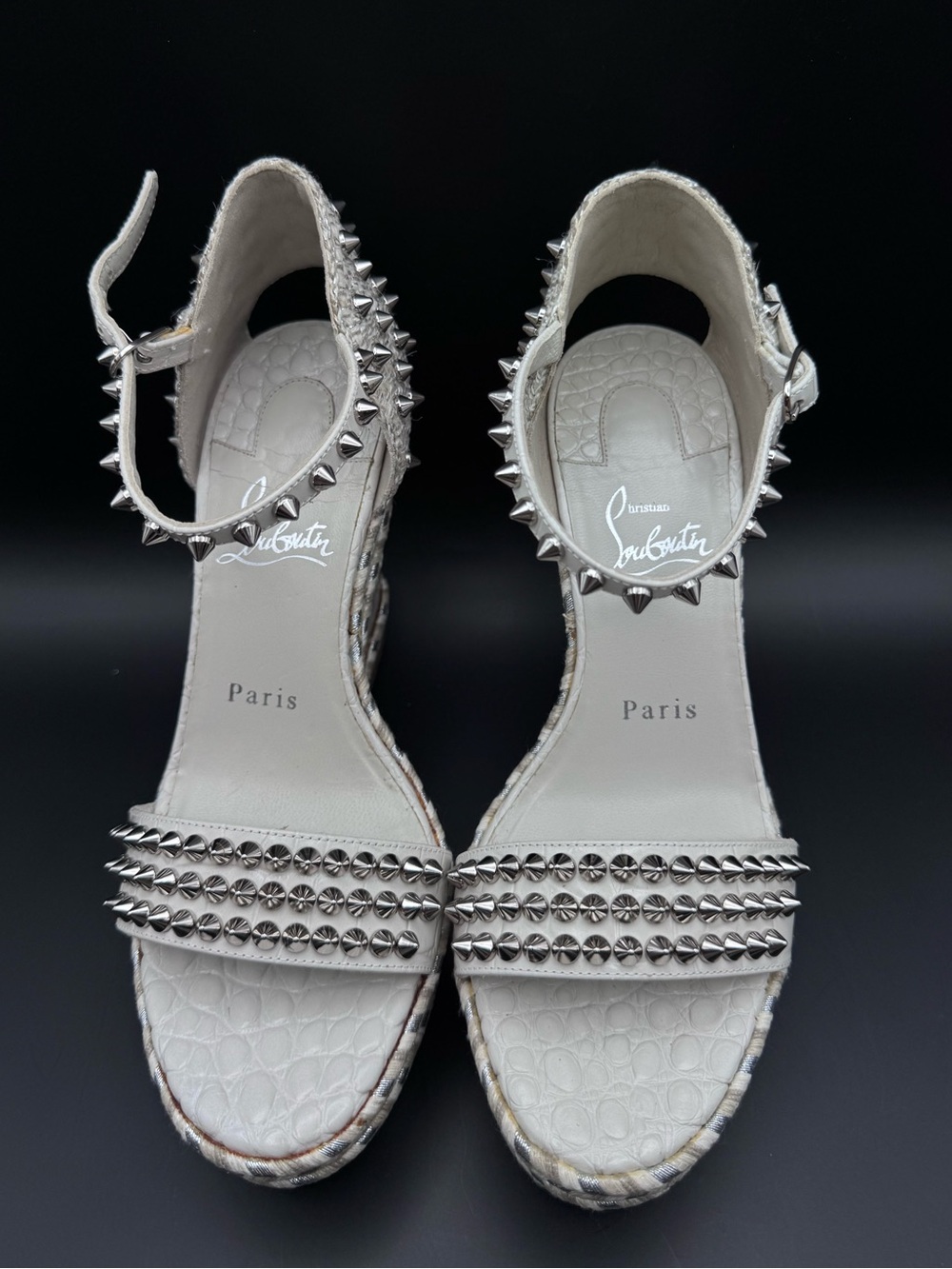 Christian Louboutin Madmonica 120 Croc Embossed Wedge Spiked Sandals Size 37 - Picture 2 of 8